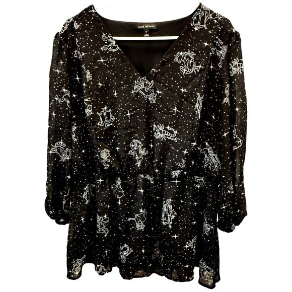 Lane Bryant Zodiac Print VNeck Blouse 18 Peplum Plus Size 18 Psychic Lightweight - Picture 1 of 8